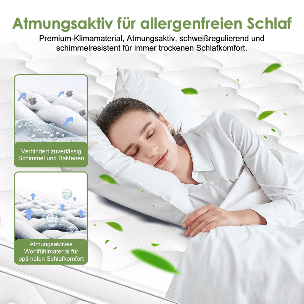 GTIMEX Matelas à ressorts ensachés 7 zones, ergonomique, H3, respirant, hauteur 28 cm, 9 couches de confort, charge maximale 150 kg, soutien orthopédique