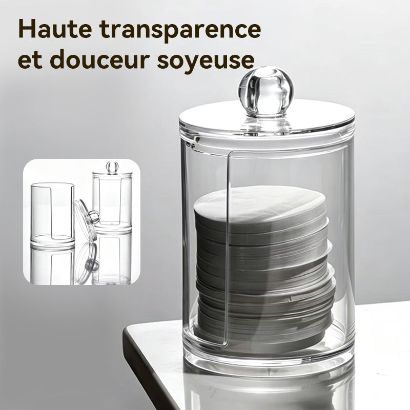 JORDAN&JUDY Boîte de coton-tiges en plastique acrylique transparent, boîte de rangement de bureau pour cotons à démaquiller et fil dentaire (3 ronds + 1 avec ouverture latérale)