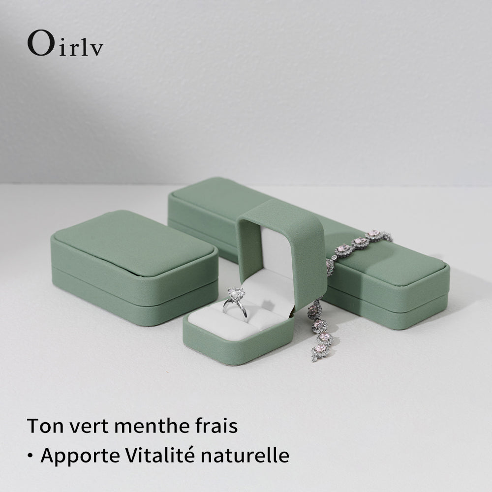 Oirlv Boîte à bague en cuir PU, boîte à bijoux vert clair, boîte cadeau pour boucles d'oreilles, colliers et bracelets, boîte d'emballage pour demande en mariage et anniversaire