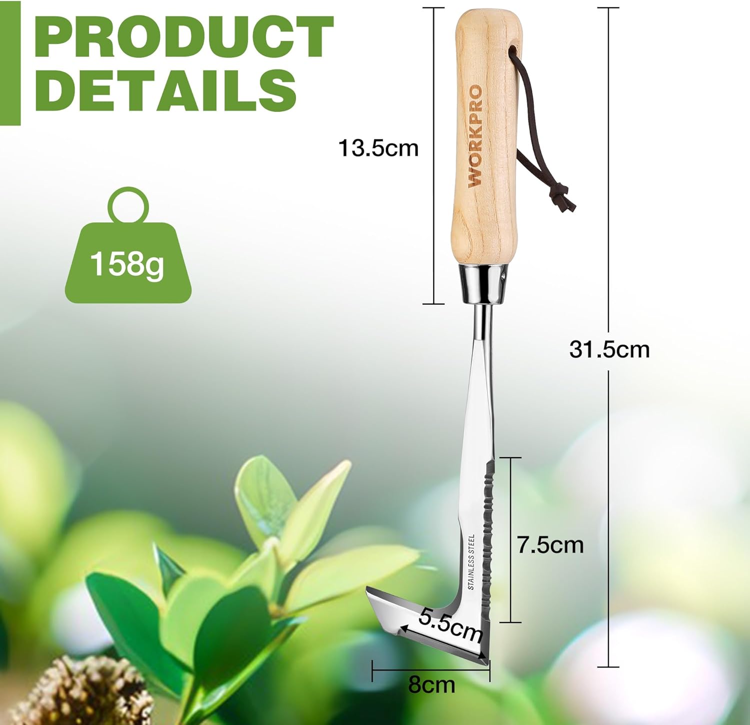 WORKPRO Grattoir à joint, outil de désherbage à bord dentelé avec manche en bois, pour jardinage – 31,5 cm