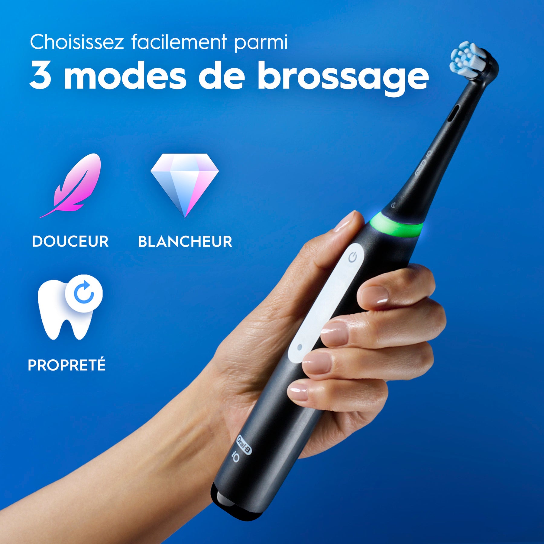 Oral-B iO3 Brosse à Dents Électrique Black - Protection des gencives avec Capteur de Pression Intelligent et Lumineux, 3 Modes dont "Douceur"