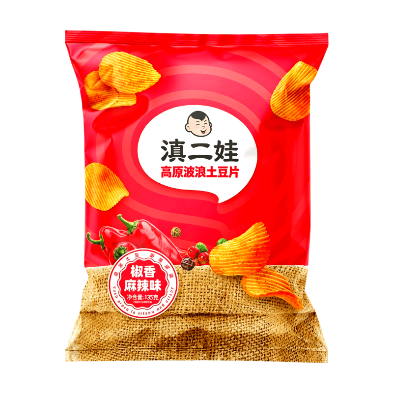 Dianerwa Chips de pommes de terre ondulées fraîchement coupées, saveur épicée et mala, 135 g