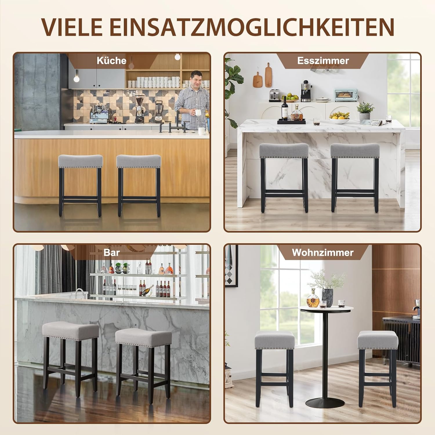 Ckaff Lot de 2 tabourets de bar, Chaises de bar hauteur 65,5 cm, Chaises de cuisine, En lin, Chaise de maquillage, Chaise de salle à manger, Tabouret de salle de bain