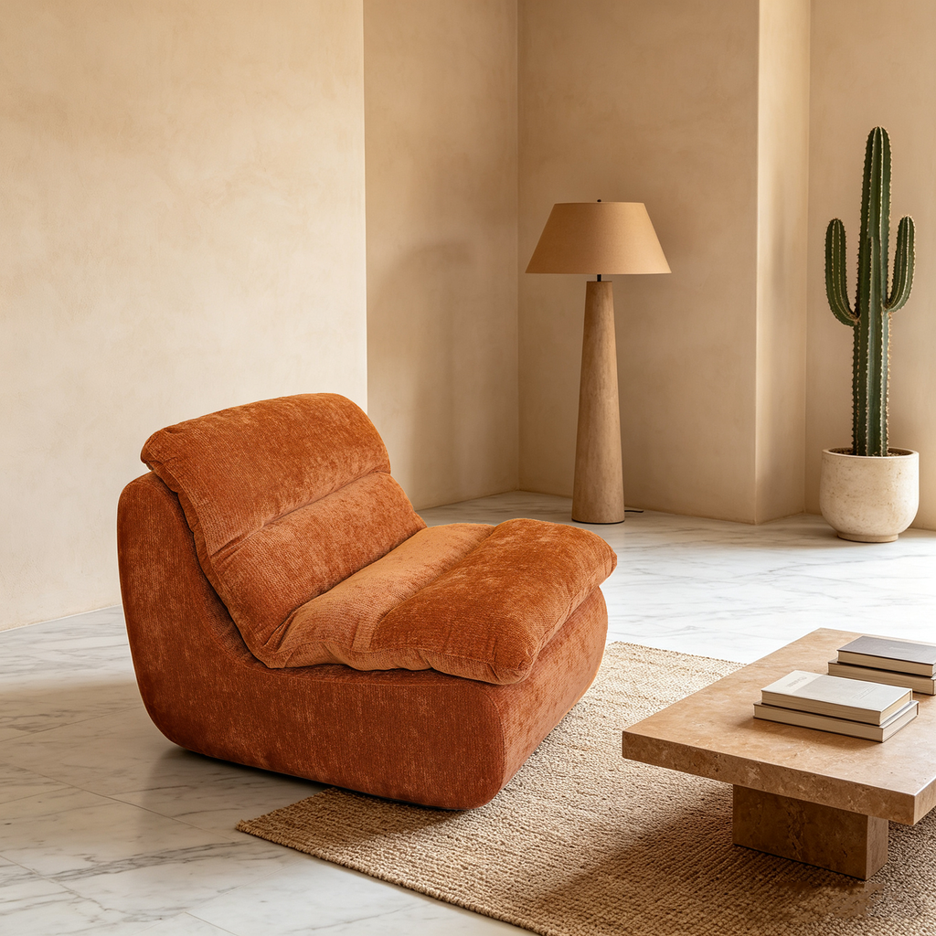 Un fauteuil à mémoire de forme haute densité, chaise de salon confortable en velours chenille, chaise de détente et de lecture, pour salon, chambre et salle de jeux, coloris caramel