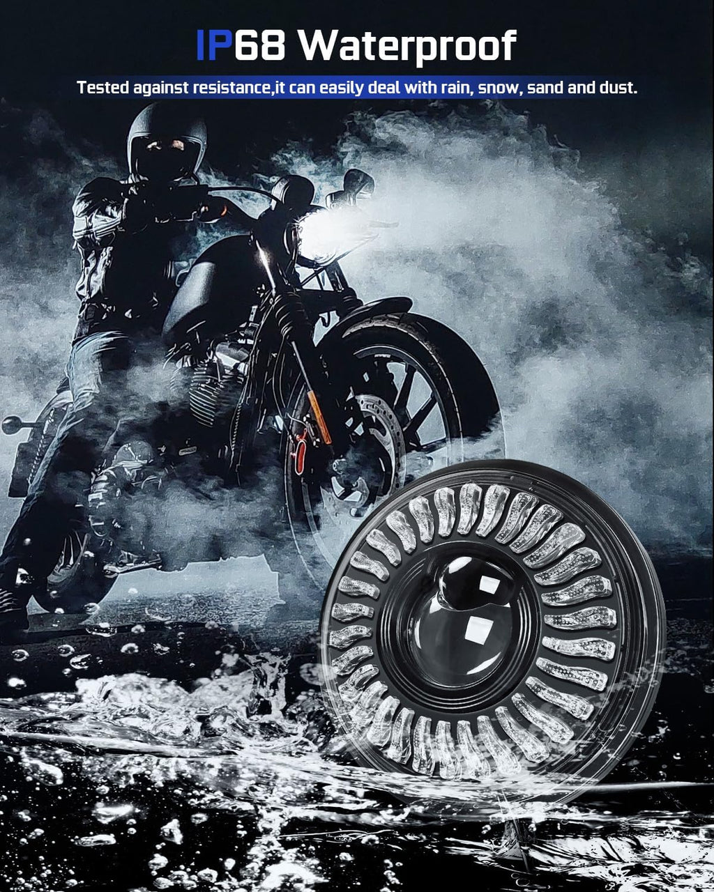 BraveWAY Phare avant de moto LED 5,75 pouces anti-éblouissement, phare rond de 5 3/4 pouces avec projecteur faisceau haut/bas, DRL blanc ambré