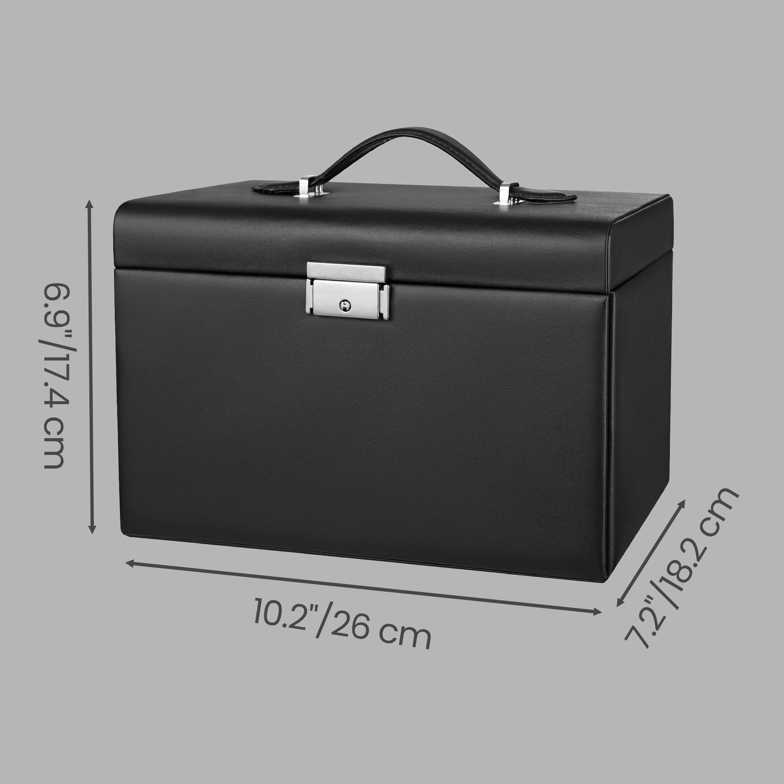 JOYFURNOS Boîte à bijoux 3 niveaux, Organisateur de bijoux avec 2 tiroirs, Étui à bijoux avec étui de voyage portable, Avec poignée, Verrouillable, Rangement pour bijoux, Cadeau pour les proches, Noir