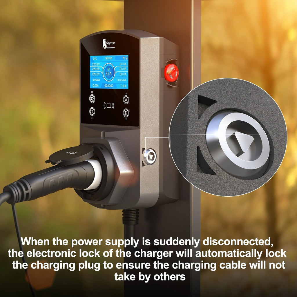 Feyree Borne de recharge murale intelligente Type 2 version prise 22 kW pour véhicule électrique, équipement d'alimentation pour véhicule électrique pour fiches TS-NACS Type 1 GB/T