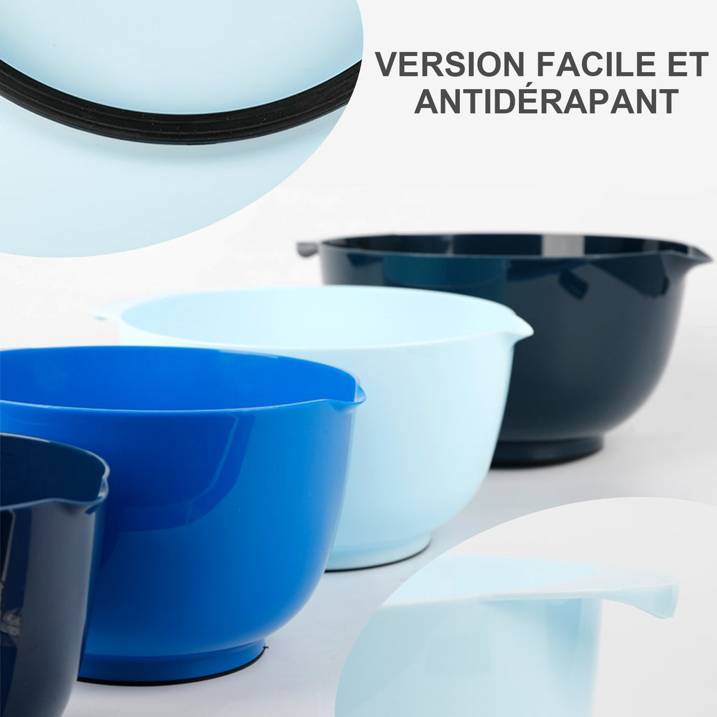 Set de Bols à Mélanger Sunyana, 4 Pièces, Bleu, Fond Antidérapant, Sans BPA, Empilables, Réutilisables, Idéal pour Préparation des Repas, Salades et Pâtisserie