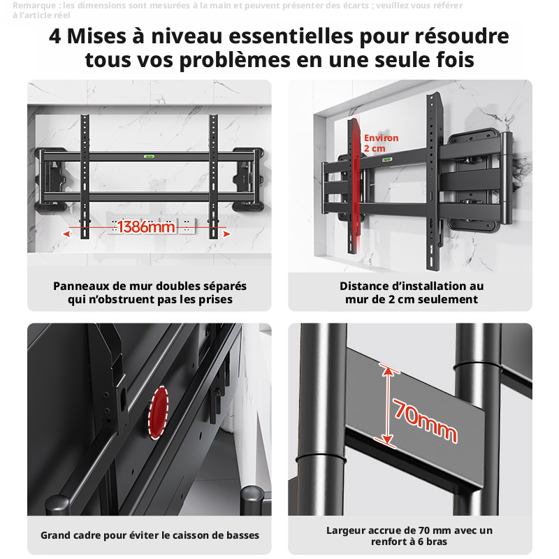 CNTSLNB+Support TV télescopique + support télescopique séparé, 50-100 pouces