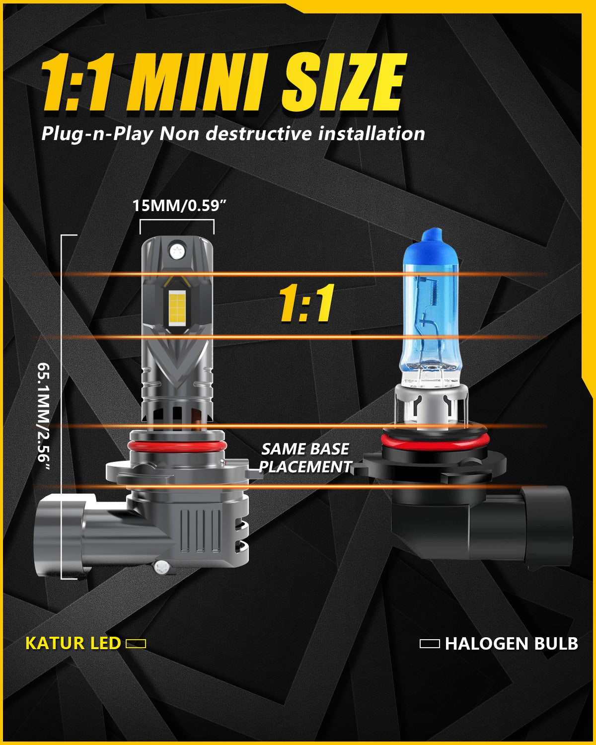 Katur Ampoules de phare LED HB3, 100W 30000 lumens 6000K blanc xénon, ampoules de phare de voiture HB3, taille mini 1:1, branchez et utilisez, ampoules LED HB3 9005, lot de 2