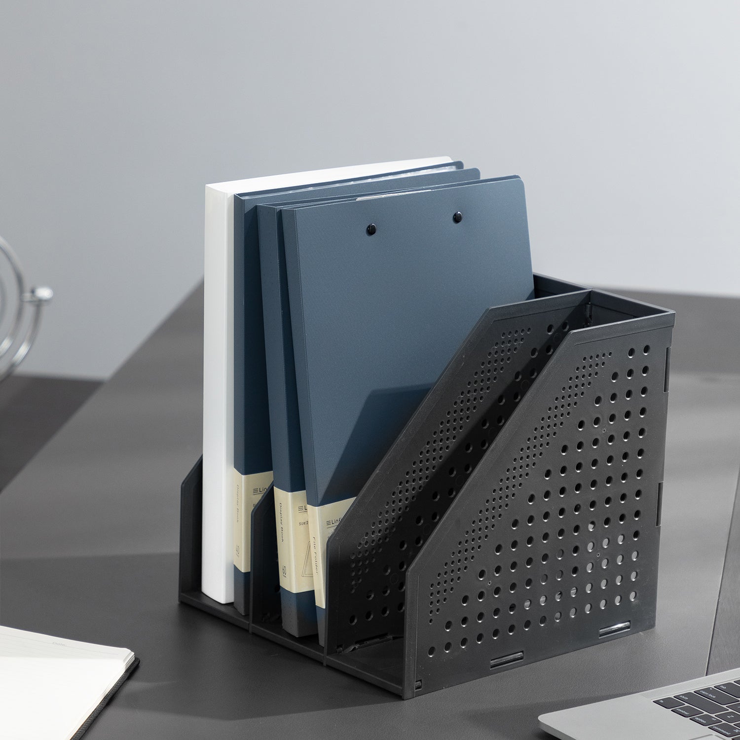 Deli Organisateur de dossiers à trois volets, rangement de bureau, gris foncé, 1 unité