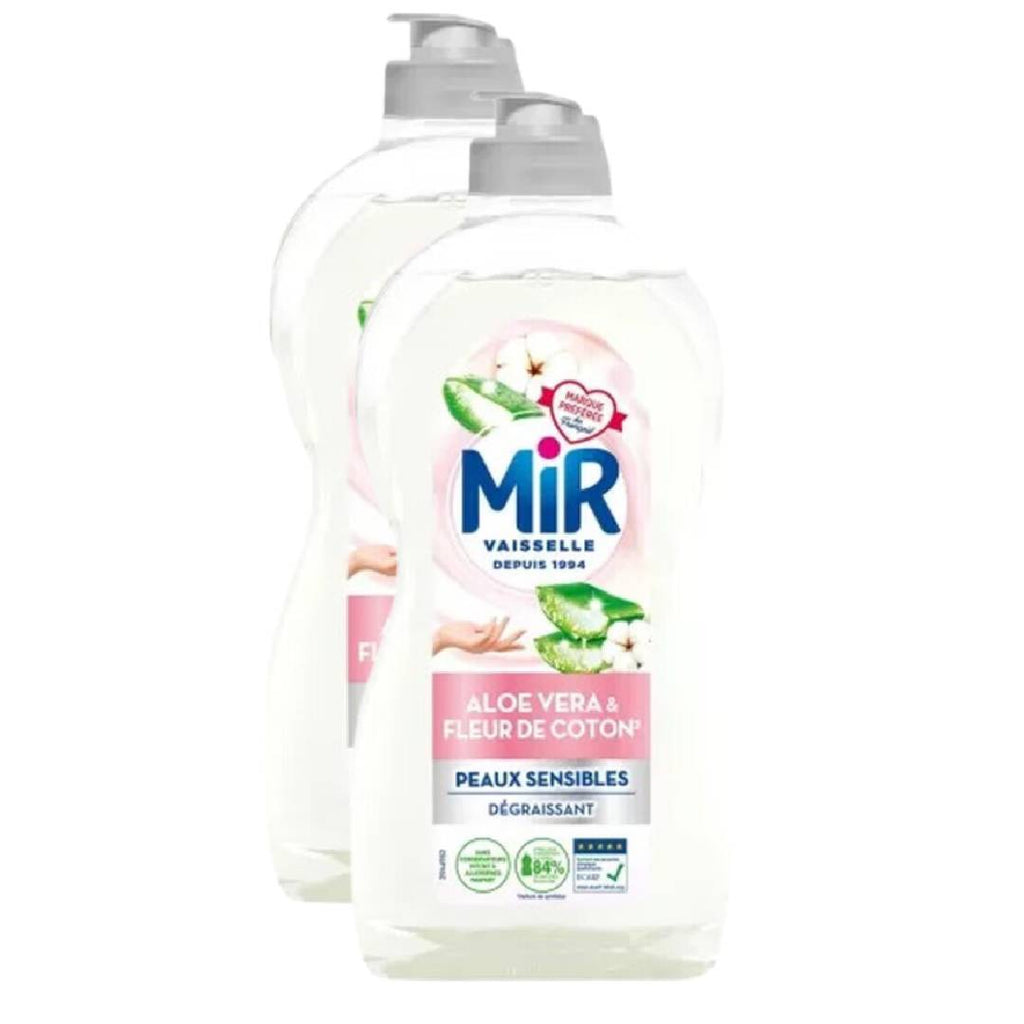 Mir Liquide Vaisselle Fleur de Coton & Aloe Vera, Peaux Sensibles, 2 x 450 ml (= 900 ml)