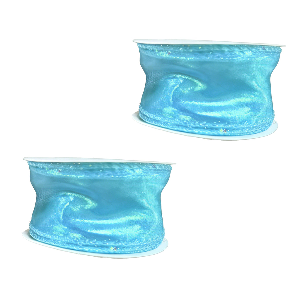 JU7CER Lot de 2 rubans irisés à queue de poisson 4,5 cm x 9 m ruban transparent à nœud motif ondulé ruban en soie de couleur unie matériau d'emballage floral