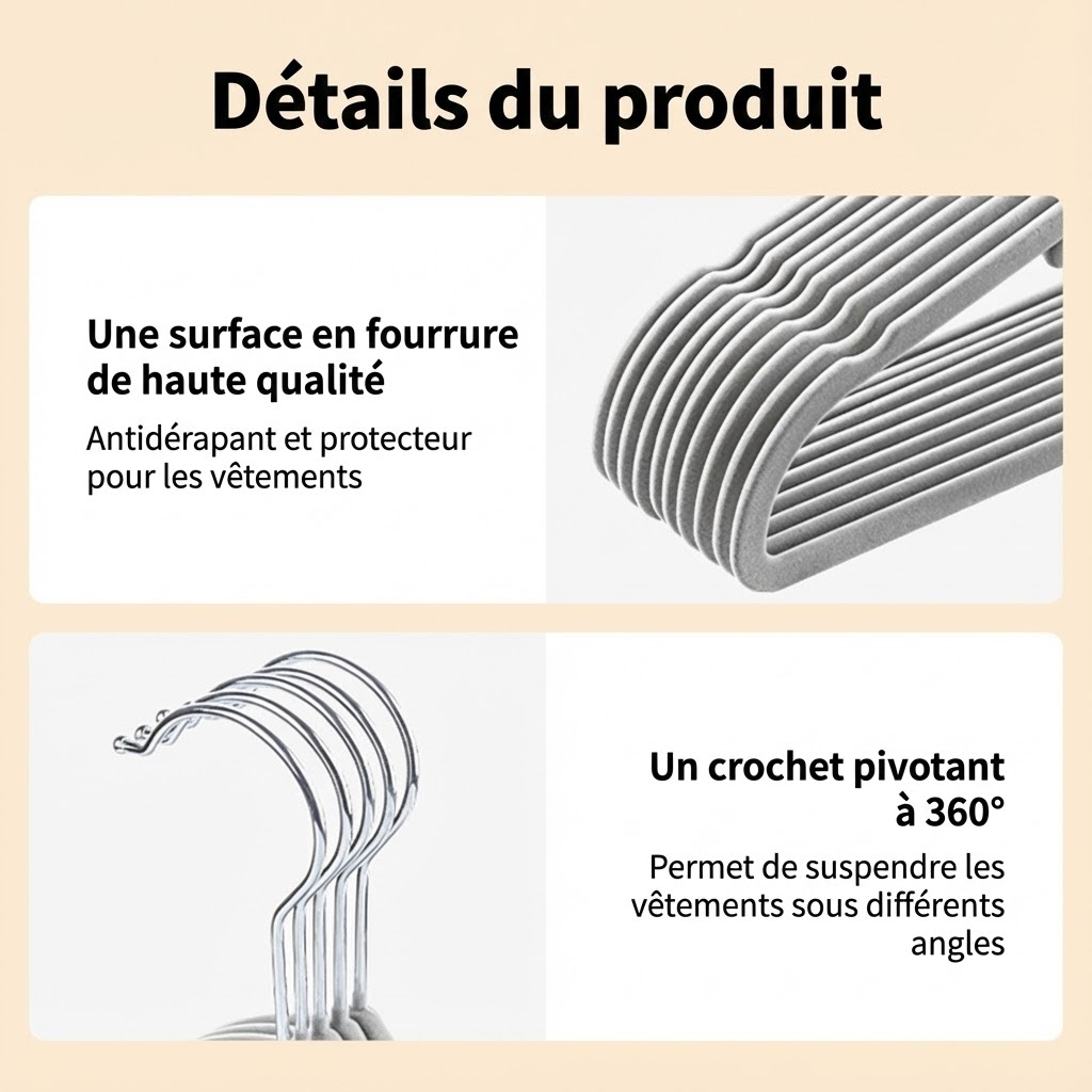 ochama×J.ZAO Cintres en velours antidérapants, sans traces, usage domestique, lot de 20 - Gris