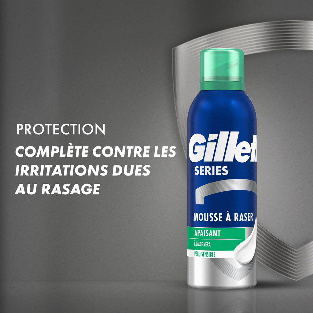 Gillette Mousse à Raser Homme, pour la Peau Sensible, 250ml | Formule Apaisante à l’Aloe Vera, Parfum Masculin, Contre Brûlures, Rougeurs, Coupures