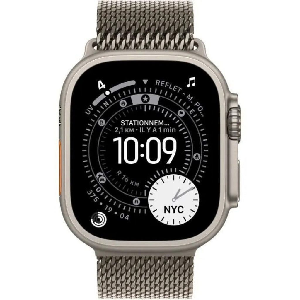 Apple Watch Ultra 3 GPS + Cellular 49 mm, boîtier en titane naturel avec bracelet Milanais en titane naturel - Large