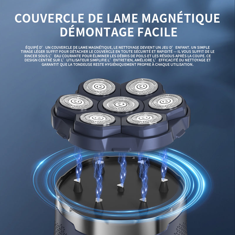 komingdon Tondeuse électrique pour tête rasage 6D sans fil pour homme, avec écran LED - 6 lames flottantes, rechargeable, idéale pour cheveux courts et le voyage - Noir