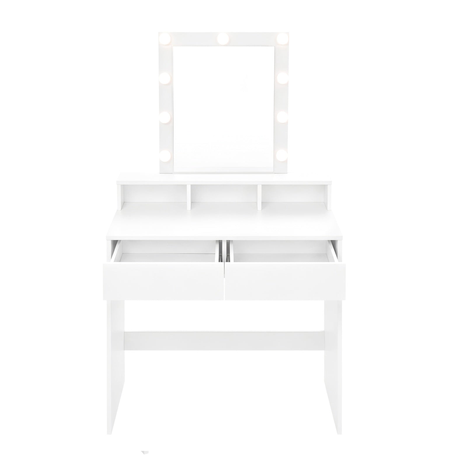 JOYFURNOS Coiffeuse avec Grand Miroir LED, 2 Tiroirs et 3 Compartiments, Coin Beauté, Style Moderne, Blanc