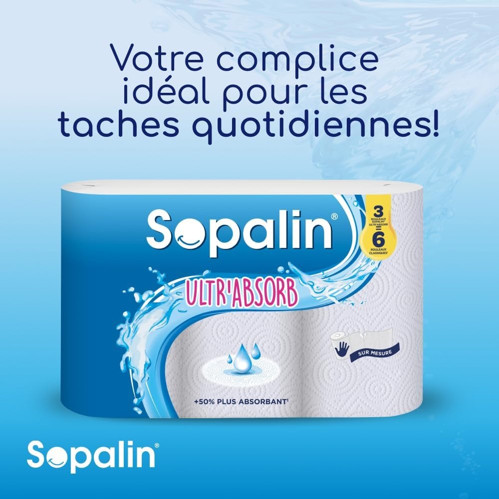 SOPALIN Essuie-Tout Demi-Feuille Certifié FSC, 3 Maxi Rouleaux