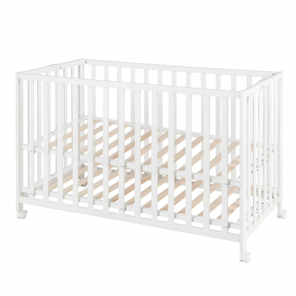 roba Lit bébé pliant en hêtre 60 x 120 cm avec roulettes avec freins (Blanc)roba Lit bébé pliant en hêtre 60 x 120 cm avec roulettes avec freins (Blanc)
