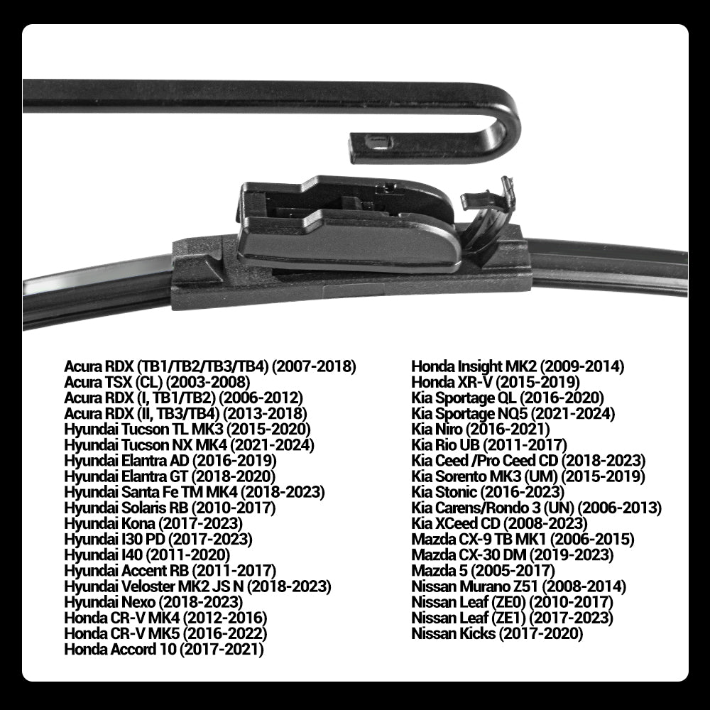 LECIBUBI Essuie-glaces pour Hyundai Tucson/I30, Kia Sportage/Ceed, Honda CR-V avec crochet U, équipement d'origine - 650 mm + 400 mm