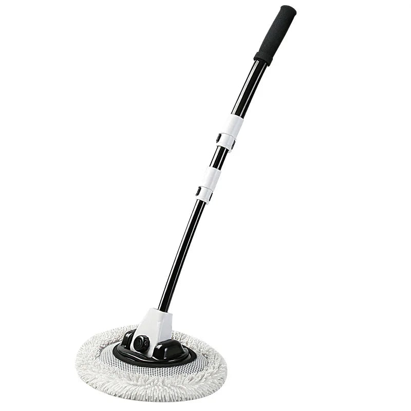 Balai de lavage auto en chenille noir et blanc Hello leiboo : manche ergonomique coudé à 15°, manche télescopique en aluminium, brosse douce anti-rayures, tête amovible, angle réglable pour un nettoyage facile ; un accessoire pratique pour un lavage 