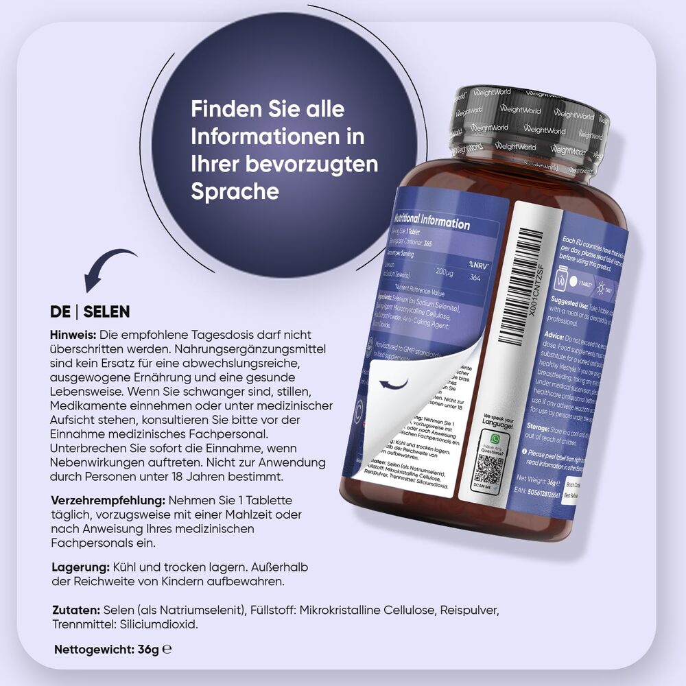 WeightWorld Sélénium 200 µg 365 comprimés