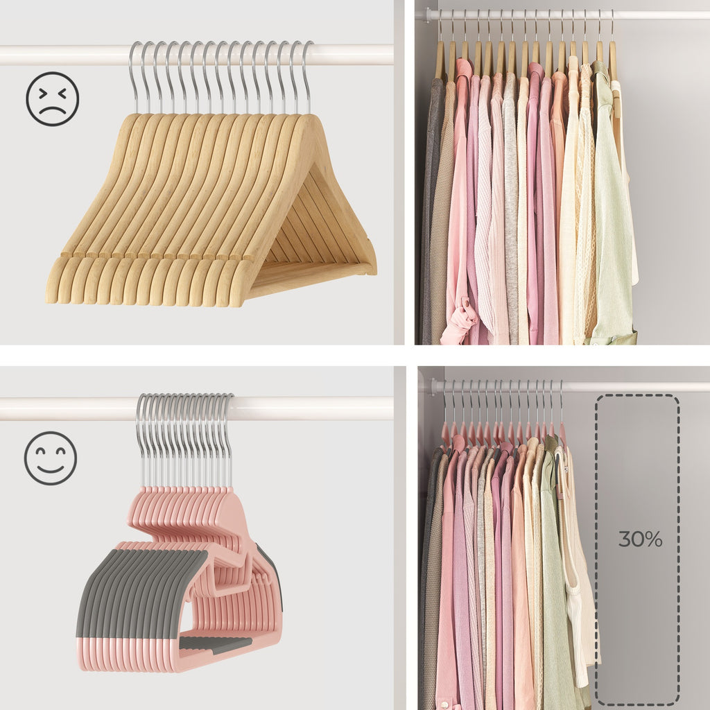 JOYFURNOS Lot de 50 cintres, cintres en plastique fins avec crochet antirouille pivotant à 360° et ouverture en forme de U pour un retrait facile des T-shirts