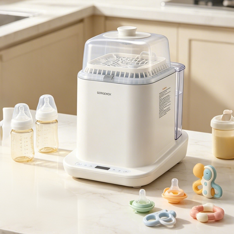 GORGENOX Lave-biberon et stérilisateur entièrement automatique avec séchage 2-en-1, stérilisation à la vapeur, pulvérisation à trois bras améliorée, purification au plasma, Modèle : D20