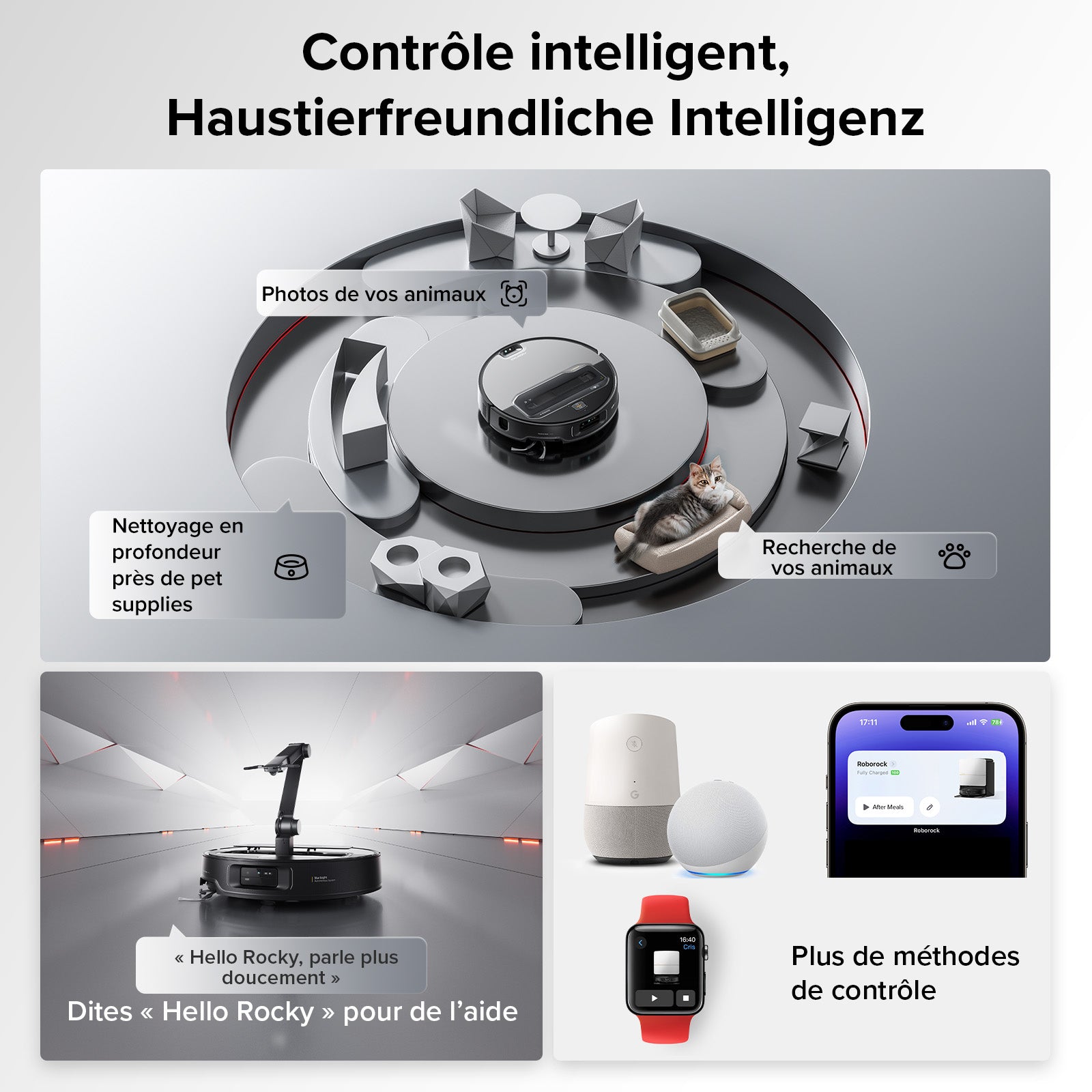 roborock Saros Z70 Aspirateur robot avec fonction de lavage, bras OmniGrip, prise en charge par IA, puissance d'aspiration de 22 000 Pa, ultra-fin de 7,98 cm, support FlexiArm