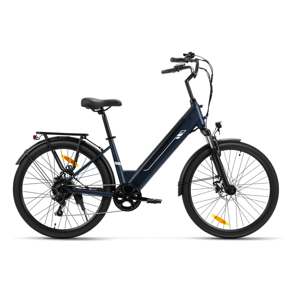 Touroll Roamer 2 ST Step-Thru 26 pouces 36 V 15,6 Ah 250 W 25 km/h 7 vitesses 45 Nm 100 km Autonomie maximale Vélo électrique Avec frein à disque mécanique et frein électrique