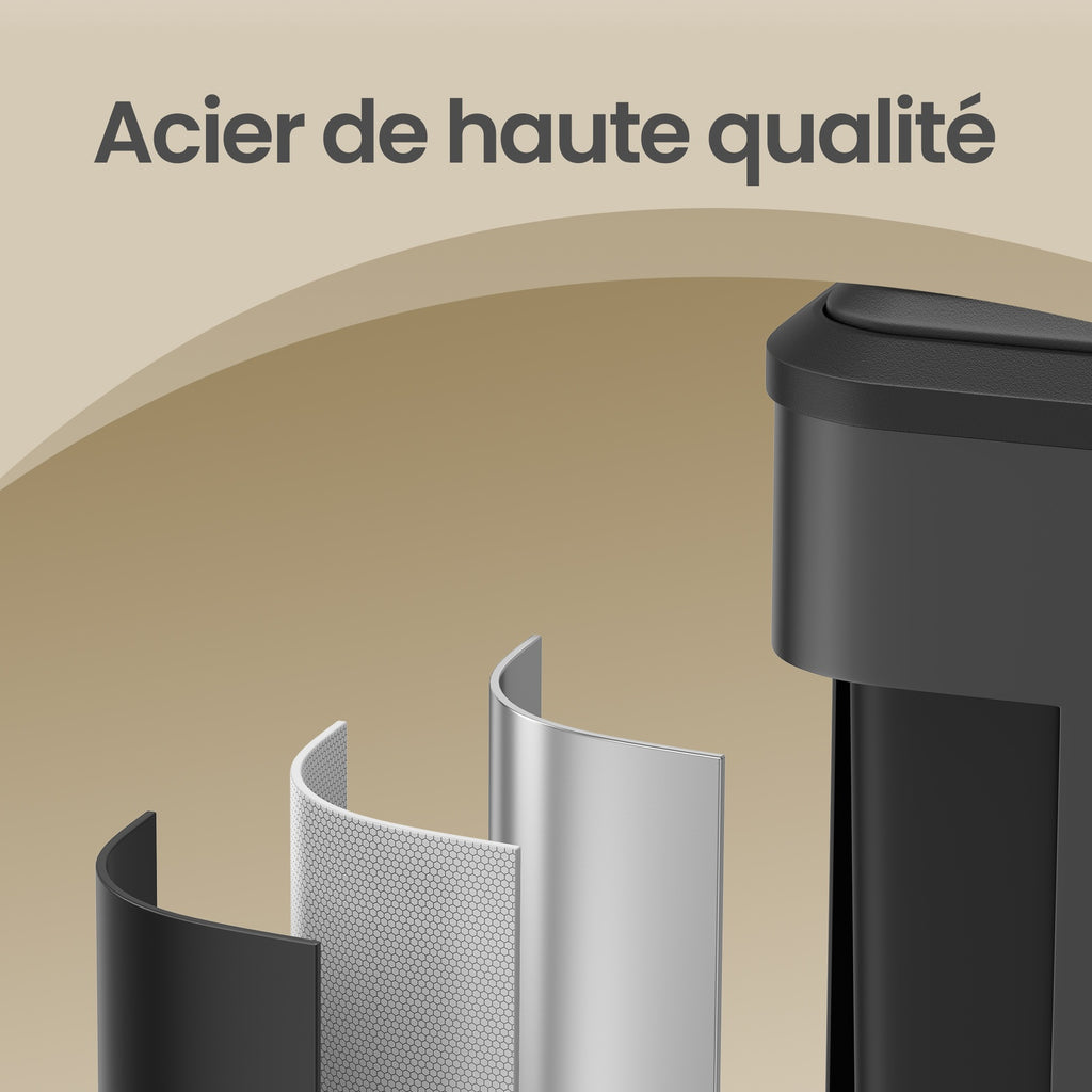 JOYFURNOS Poubelle de cuisine à 2 compartiments avec couvercle à fermeture douce, poubelle de recyclage en acier avec seaux intérieurs et pédale large, noir