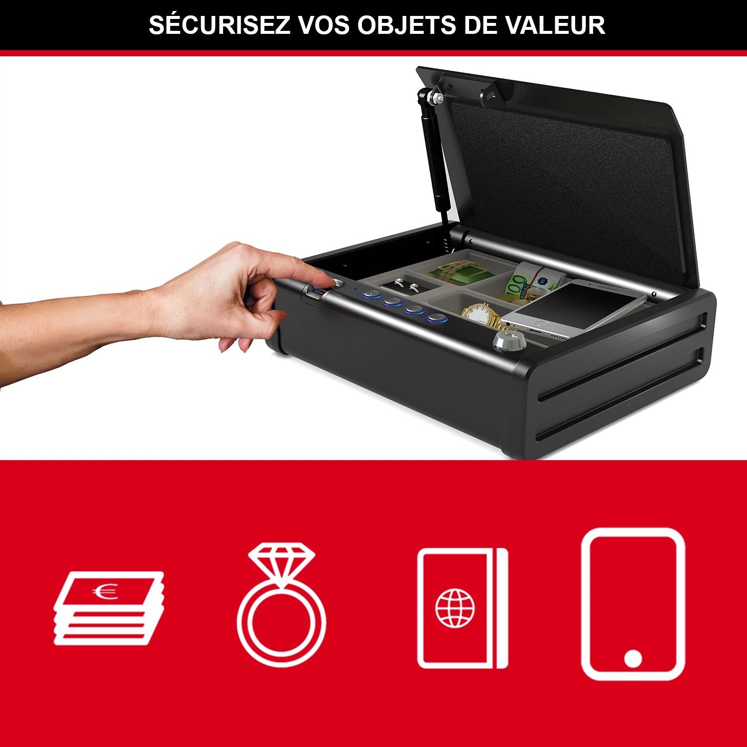 MASTER LOCK Petit coffre-fort biométrique MLD08EB - À utiliser pour les livres de chèques, l'argent, les bijoux, les passeports, les armes et plus encore