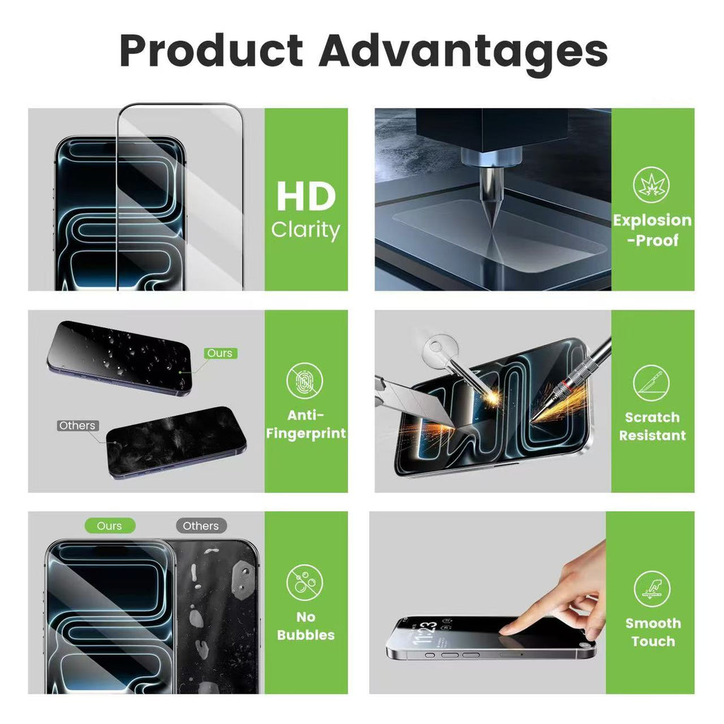 VoxorAI iPhone 17 Pro Max KP Protection, installation facile, sans bulles, HD ultra transparent, film en verre trempé 9H, coque compatible pour iPhone 17 Pro Max