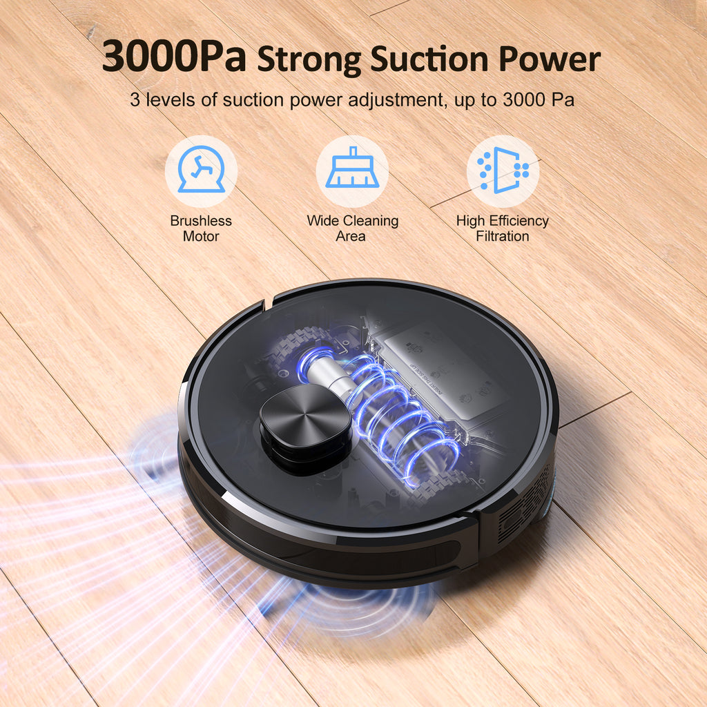 Lubluelu SL60D Aspirateur Robot Laveur, 2 en 1, Aspiration 4000 Pa, Navigation Laser avec 5 Cartes, Faible Bruit 55 dB, Contrôlé par Application, Pour Poils d'Animaux, Tapis, Sols Durs