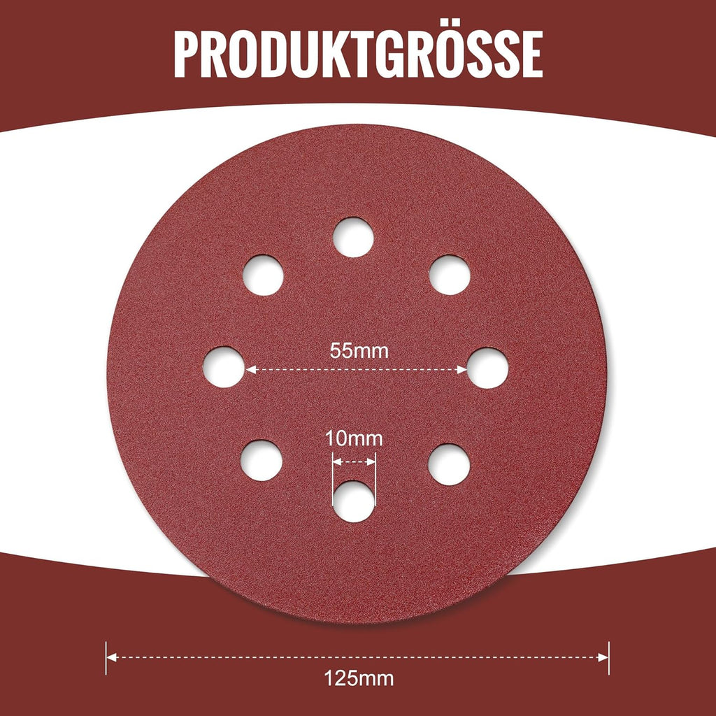 WORKPRO disques abrasifs auto-agrippants 150 pièces, diamètre 125mm, grain mixte 60-600, 8 trous, adaptés aux ponceuses orbitales