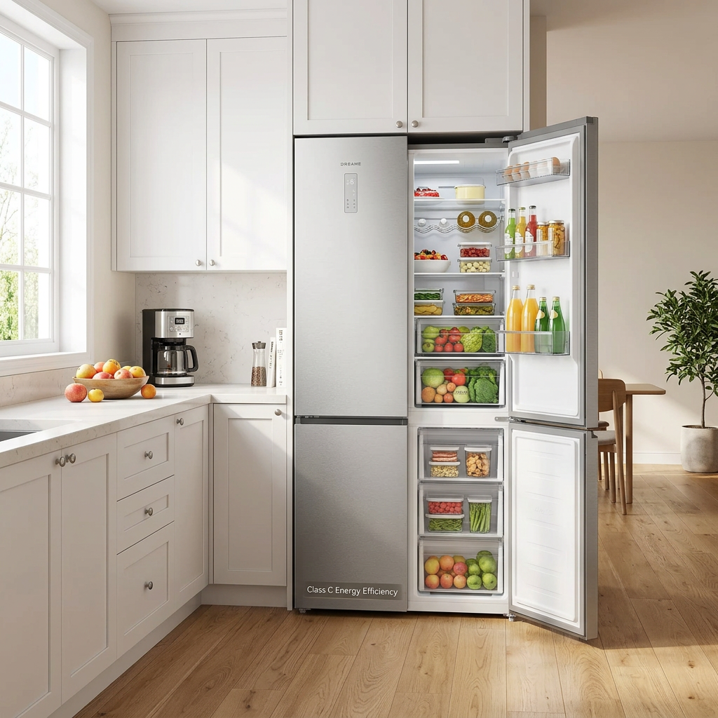 Dreame Réfrigérateur Combo DRB450WMBDEU 456 L, Classe énergétique D, Gris
