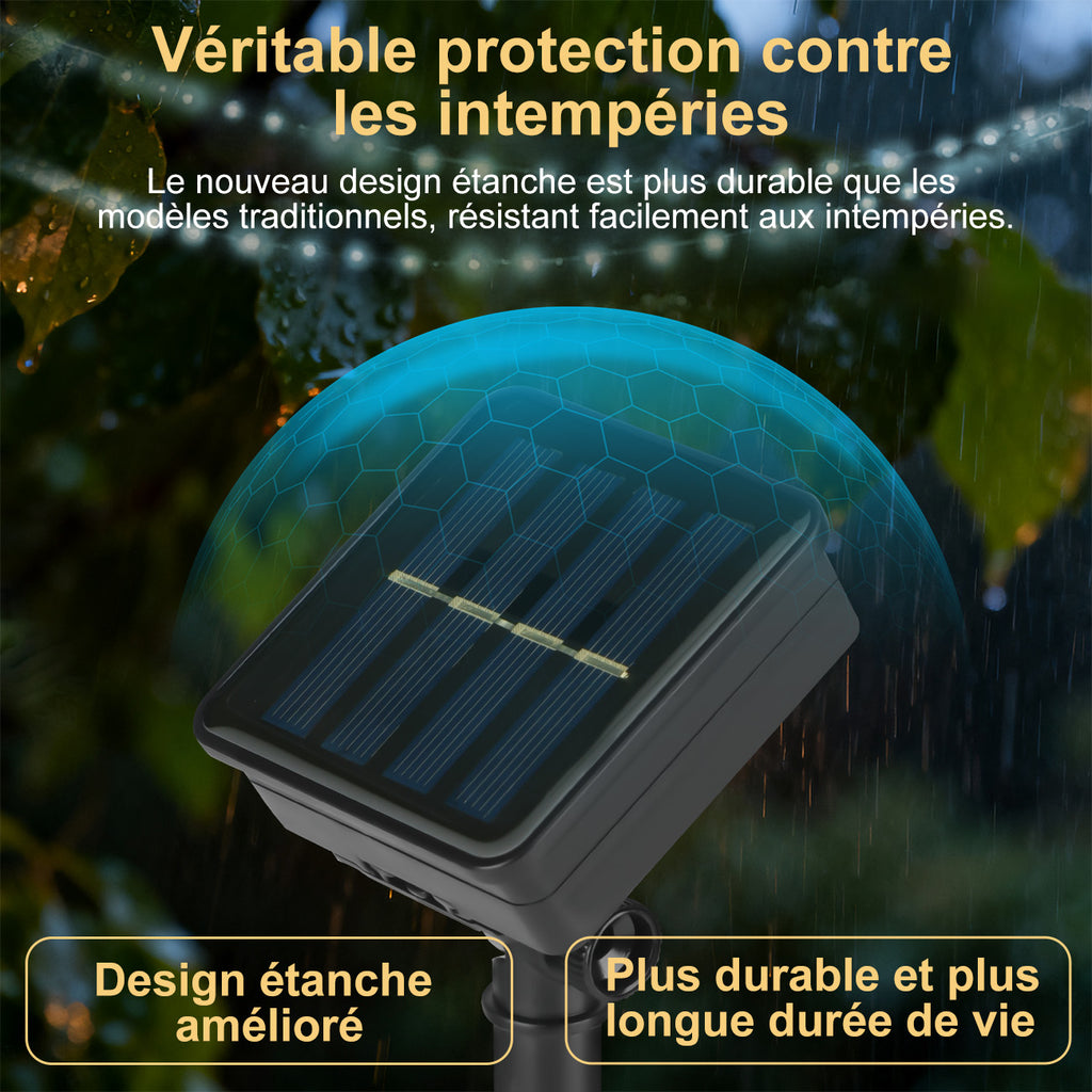 VIVREAL IL-CSL-BB01 Lot de 2 guirlandes lumineuses solaires en fil de cuivre 120 LED multicolores, étanche, pour extérieur - 12 m