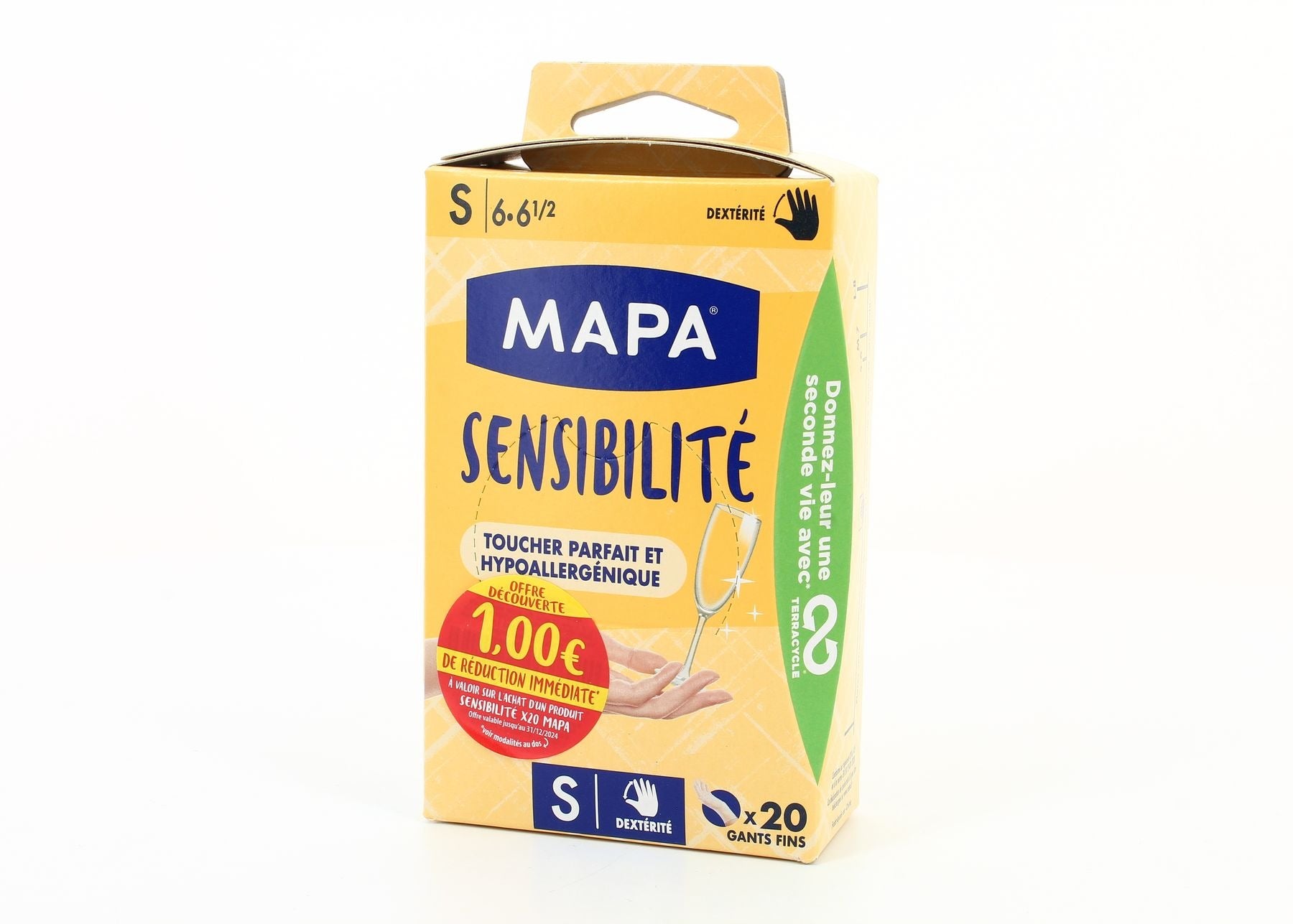 MAPA Gants vinyle fins Sensible hypoallergéniques non poudrés Taille S 20 gants