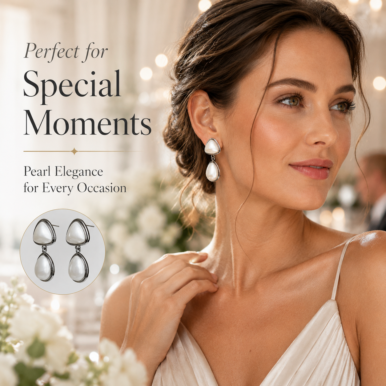 VoxorAI Boucles d'oreilles pendantes en perles goutte d'eau style français, Clous d'oreilles, Boucles d'oreilles toutes saisons, Argent