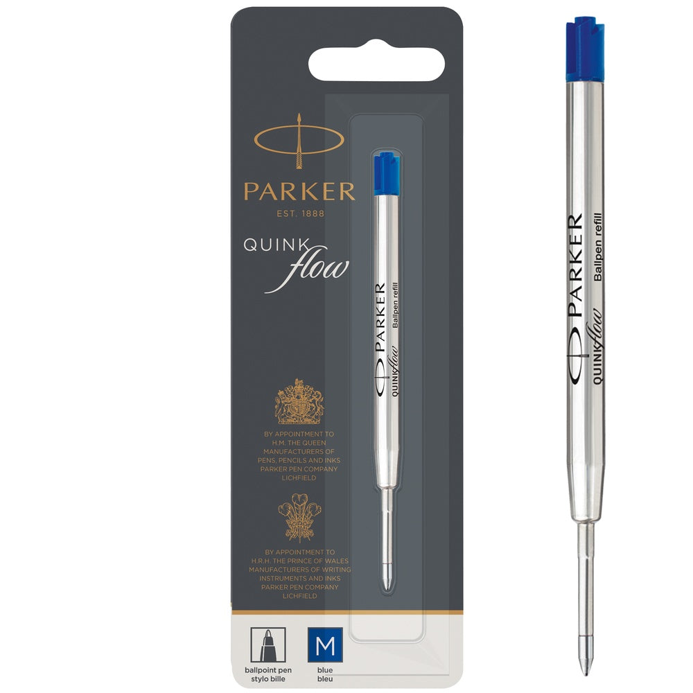 Parker Recharges pour stylo à bille | pointe moyenne | encre QUINKflow bleue | lot de 1