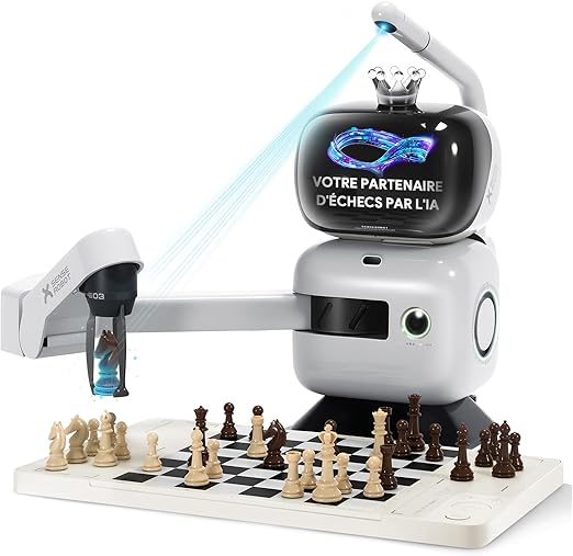 SenseRobot Adversaire intelligent pour jeu d’échecs – Robot d’échecs IA avec bras robotisé, 25 niveaux de difficulté IA, Plus de 1200 problèmes d’entraînement, Entraînement aux finales, Relecture de parties classiques, Guidage vocal, Intégration Lich