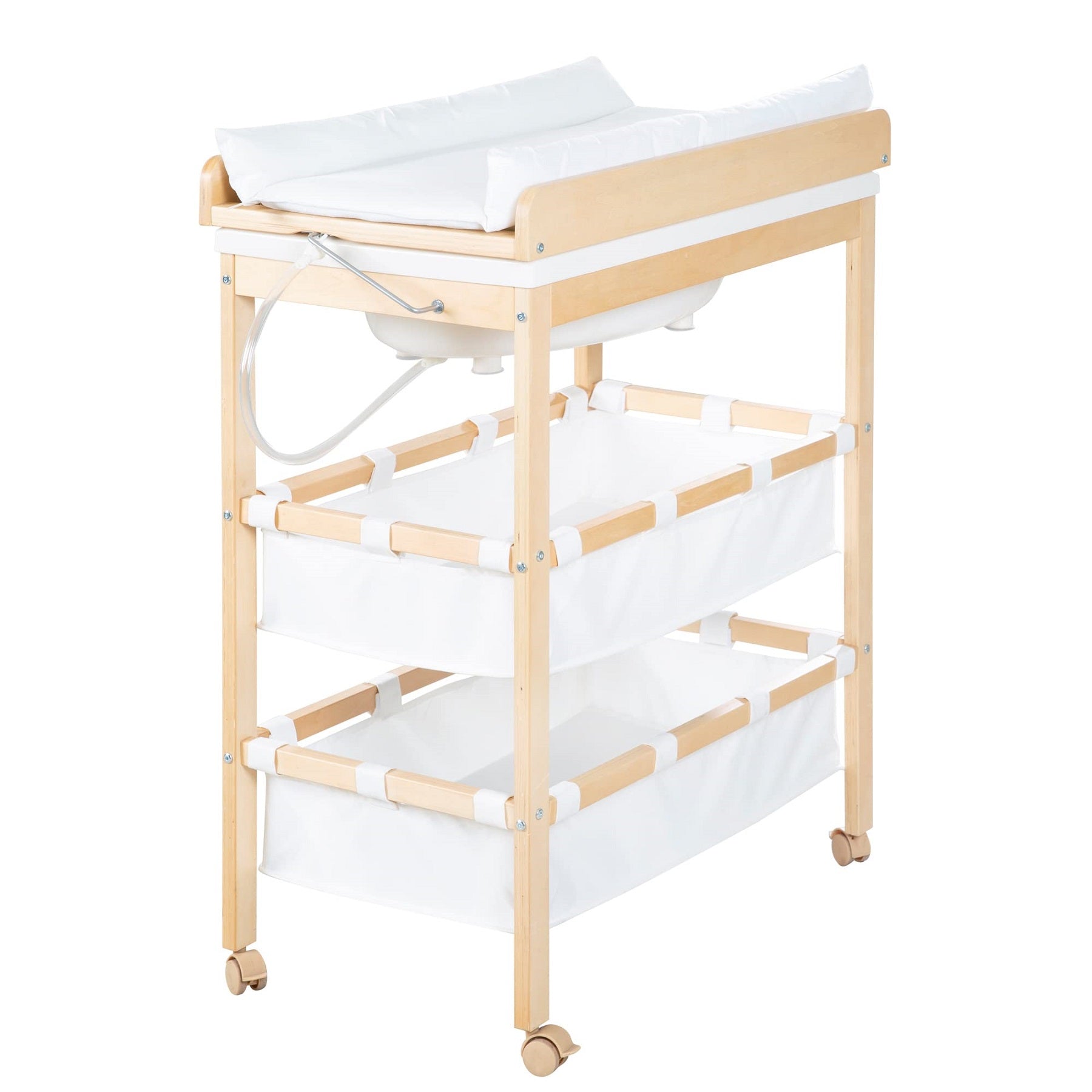 roba Table pliable bain et change 'Baby Pool' avec baignoire (Bois naturel / Tapis blanc)
