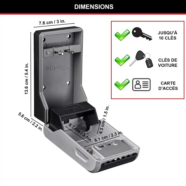 Master Lock 5481EURD boîte à clés murale, nouveau design innovant, grande capacité, haute sécurité
