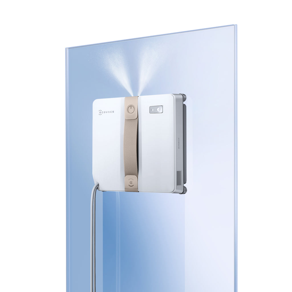 Robot lave-vitres ECOVACS WINBOT MINI - Beige, design compact, double buses avec pulvérisation ultrasonique, système de protection à 9 niveaux