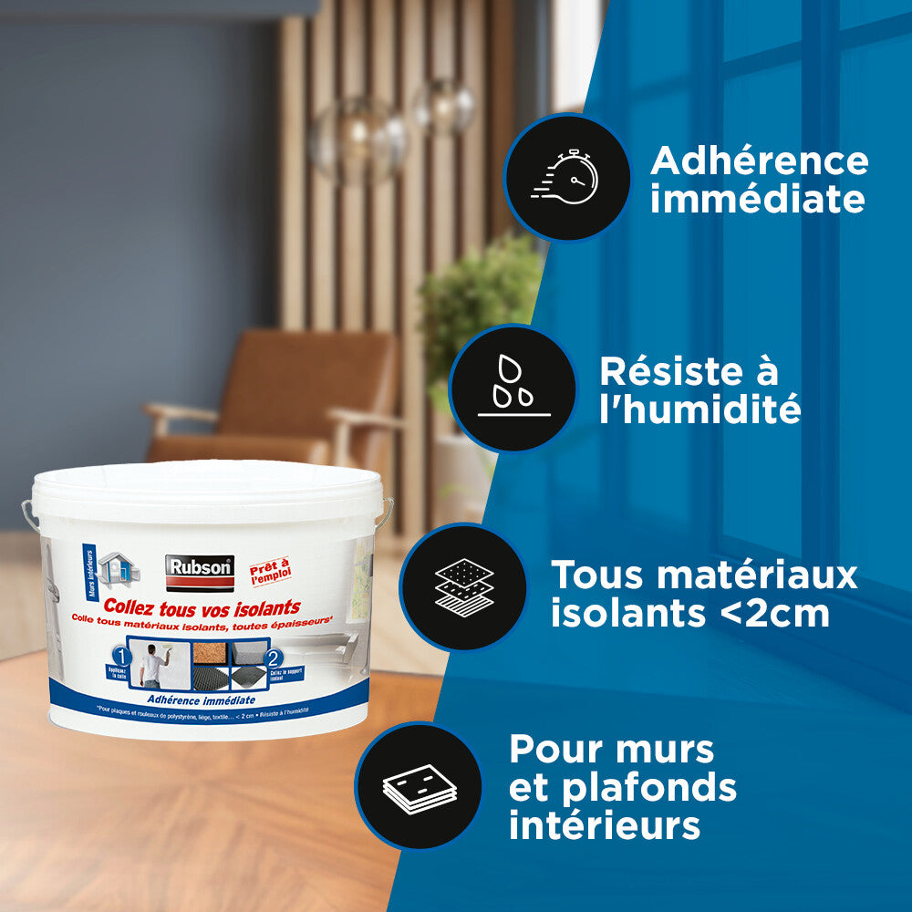 Rubson Collez Tous Vos Isolants (Seau de 4,5 kg), Colle multi-matériaux pour Murs et Plafonds Intérieurs, Résiste à L'humidité