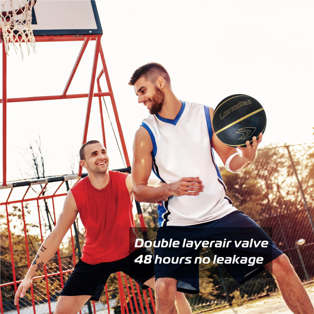 LONGSAIL Ballon de basket-ball en caoutchouc haute qualité (29,5 po) Taille 7 Noir/Or