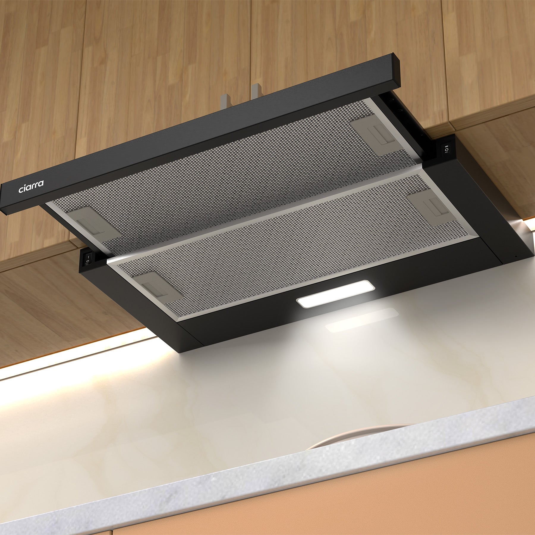 Ciarra Hotte télescopique sous armoire 370 m³/h noir classe énergétique A++ - 60 cm