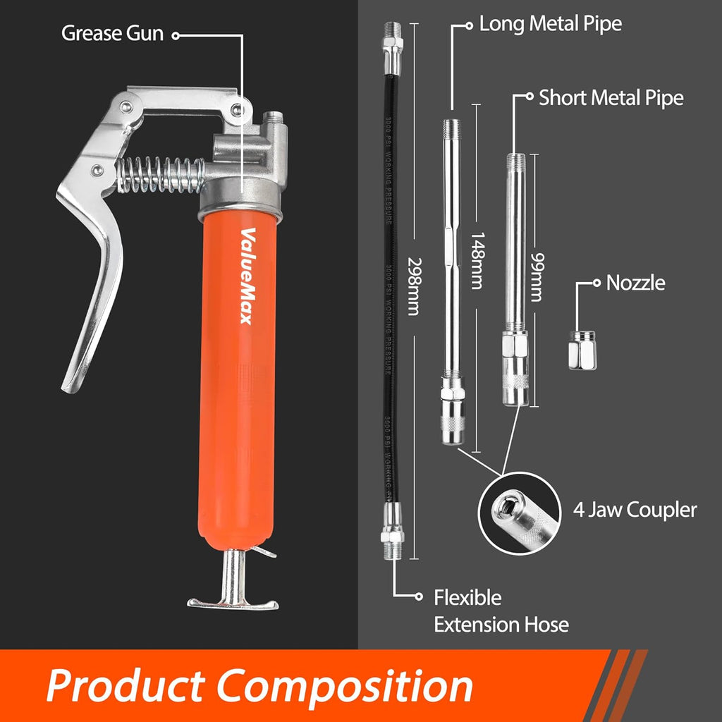 Kit de mini pistolet à graisse, poignée pistolet, 3500 PSI, avec cartouche de 85 g et tuyau flexible