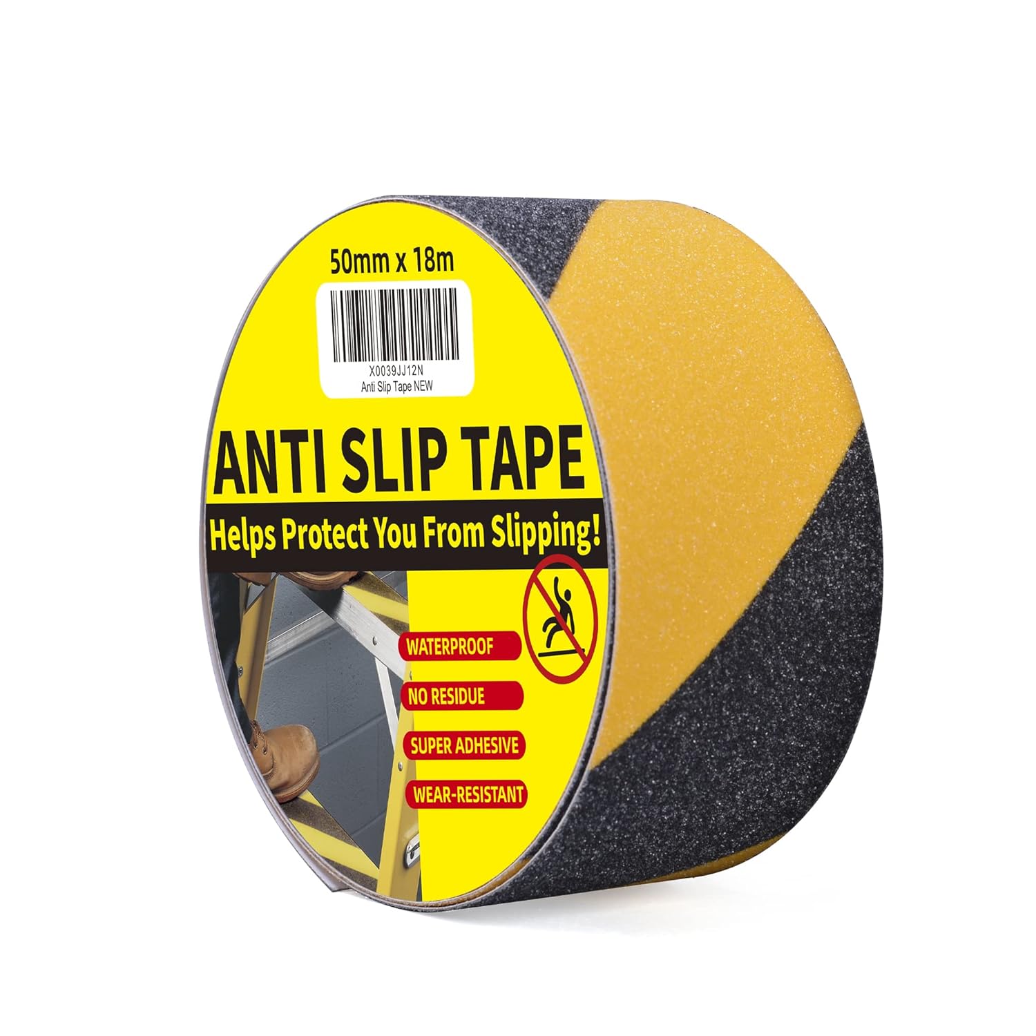 TAPEBEAR Ruban de sécurité 2 po x 60 pi Noir/Jaune Ruban adhésif antidérapant pour marches et escaliers intérieurs et extérieurs Étanche Forte adhérence Compatible avec plastique